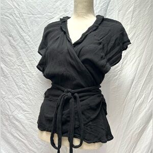 Old Navy Womens Ruffled Tie-Belt  Black Wrap Top Size XL